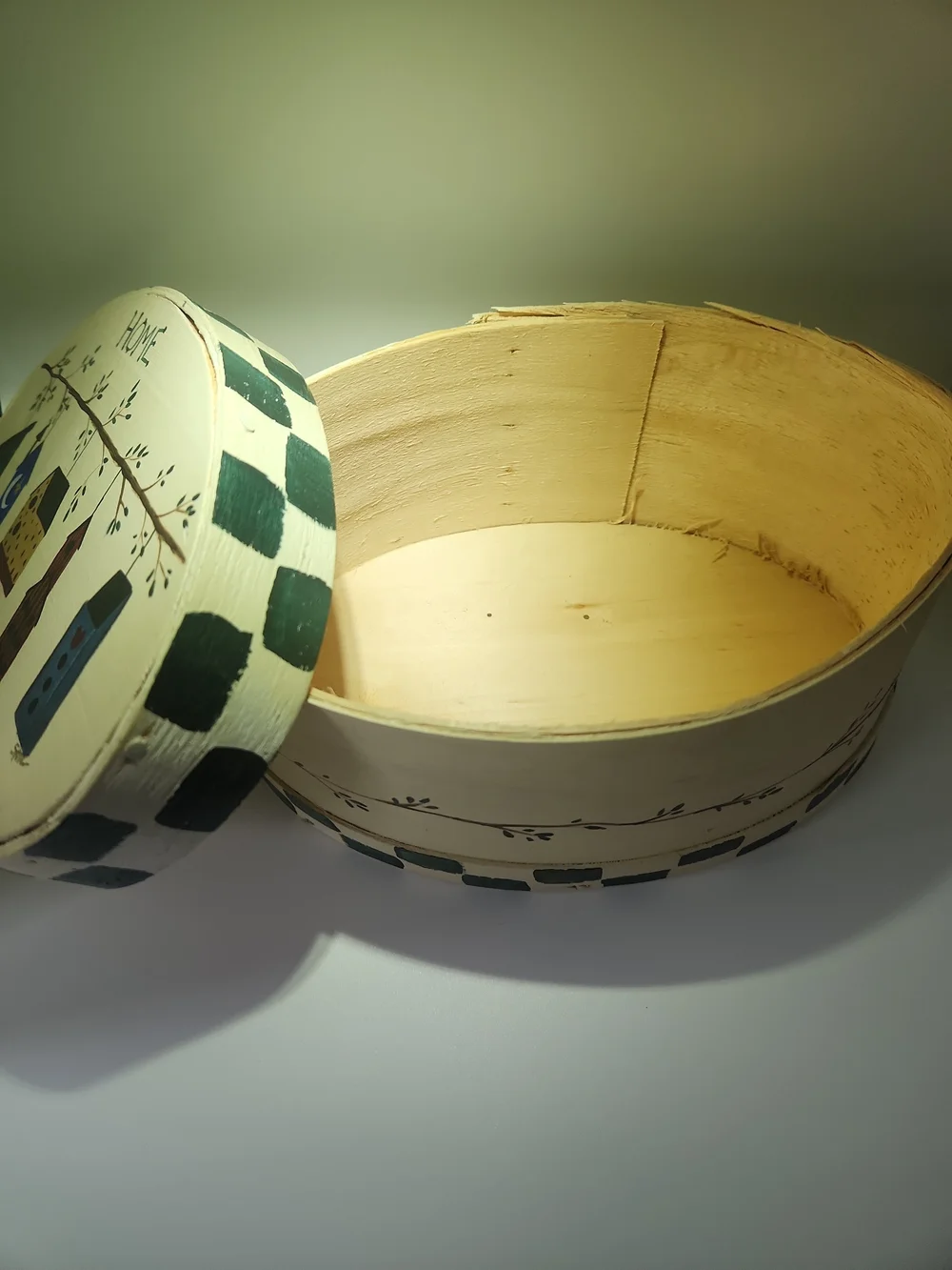 Sweet Home Hand-Painted Oval Trinket Box - Cream with Multicolor Houses9x5